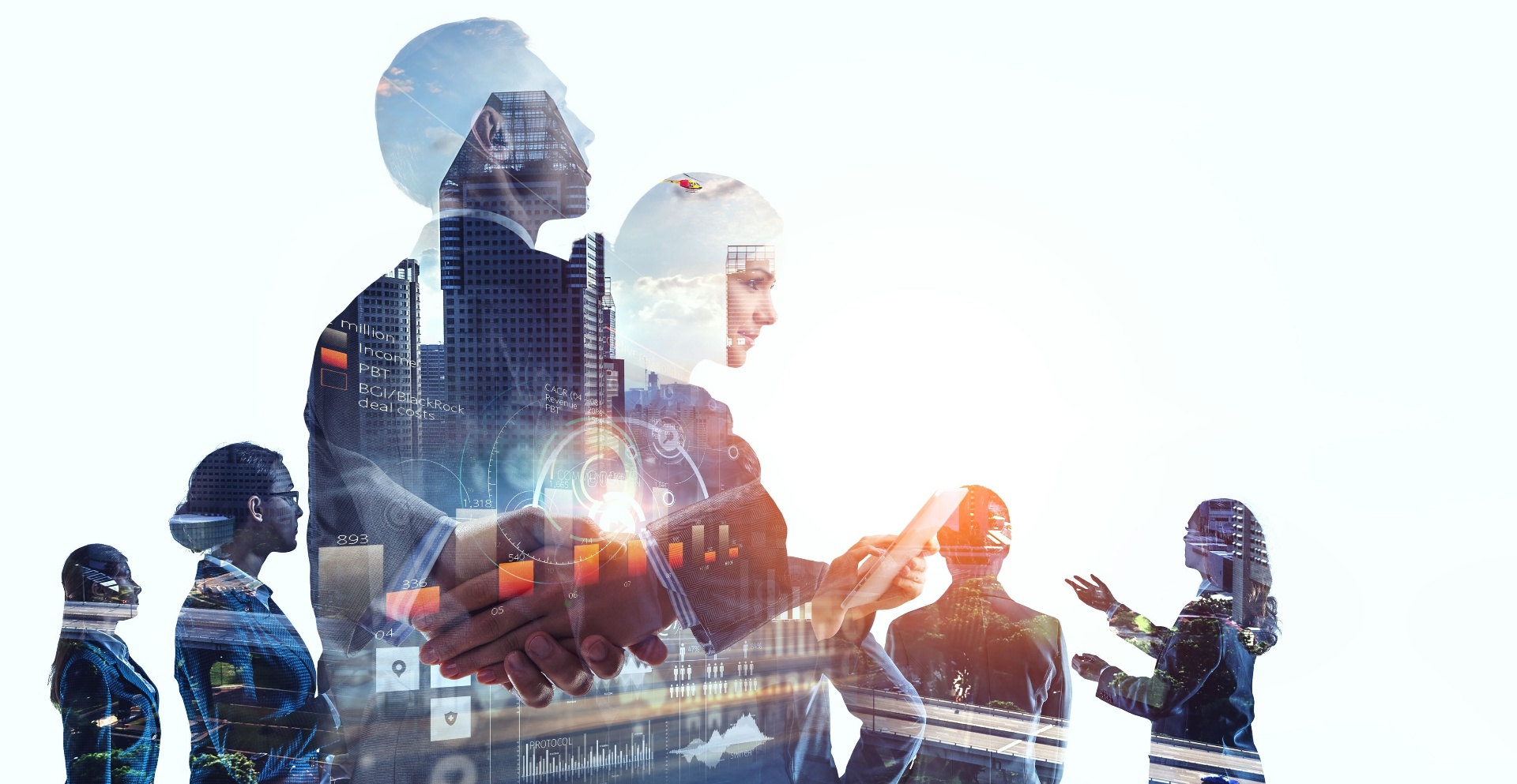 Business partnership double exposure
